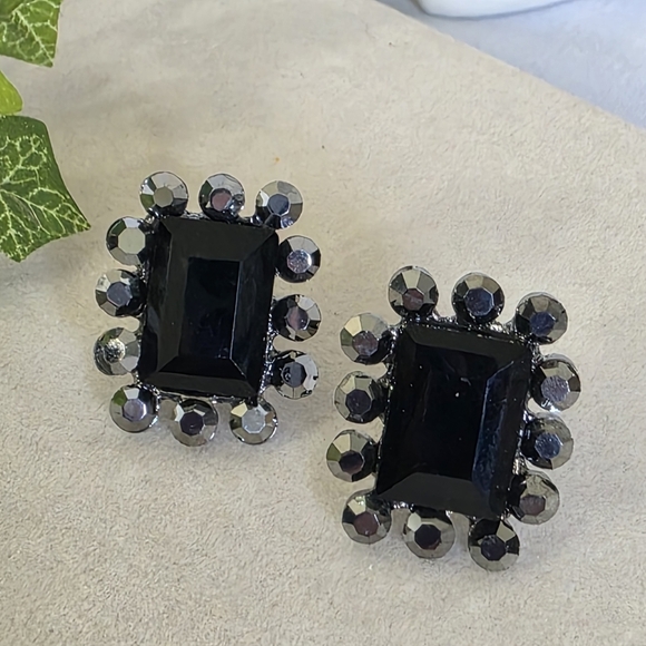 Silver and Black Glam Clip On Earrings - Picture 1 of 9